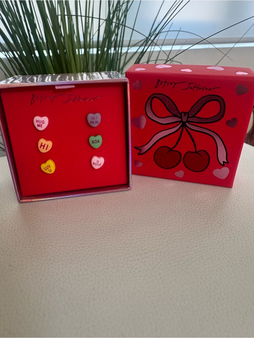 Betsey Johnson Multicolor Candy Heart Stud Earring Set with Red Gift Box